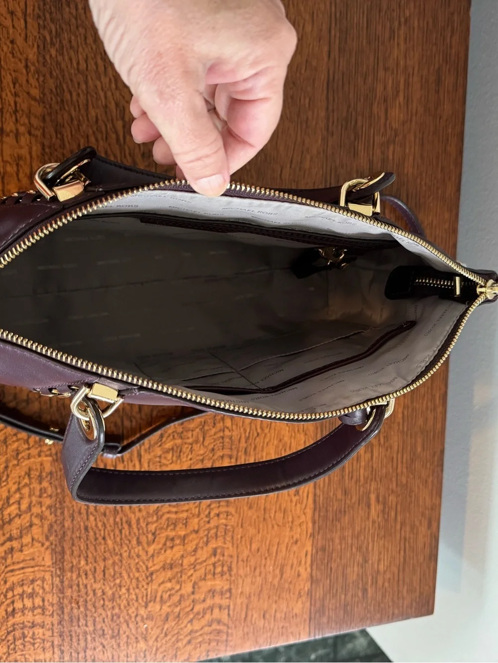 NWOT Michael Kors Sadie Plum Leather Satchel with Gold Hardware